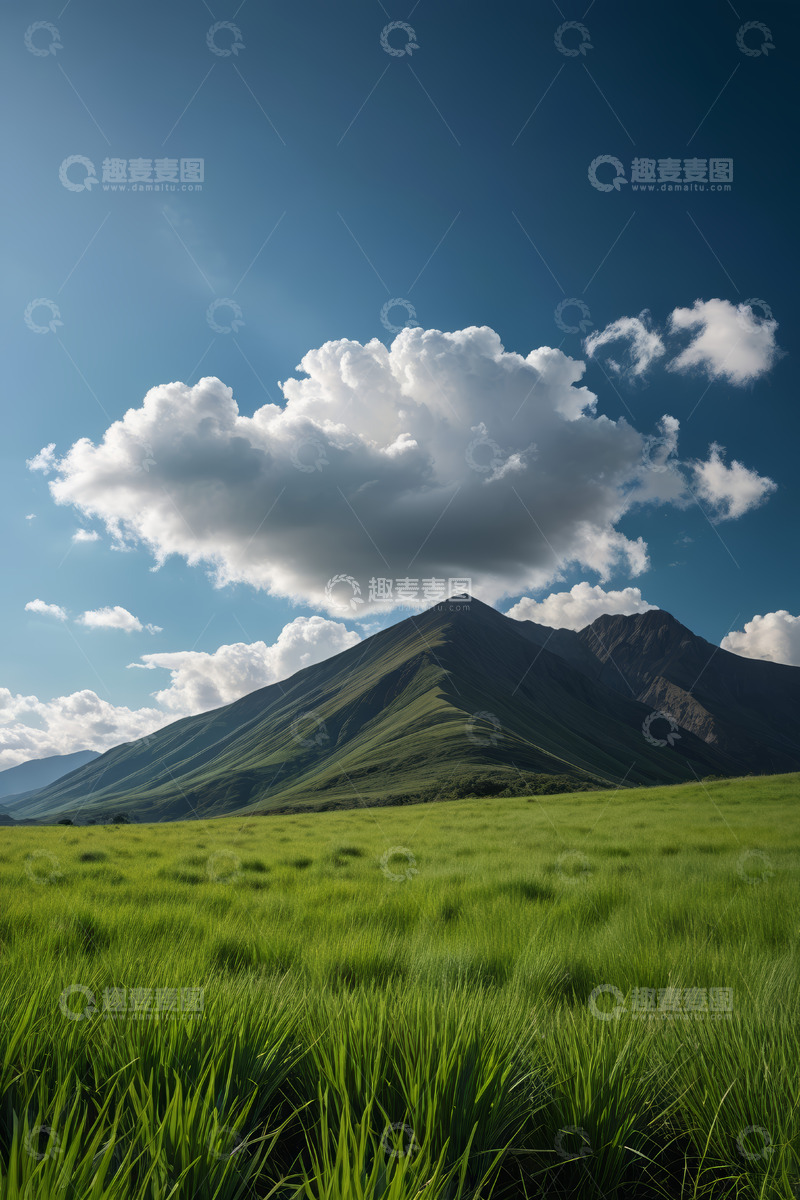 高清大图下载【趣麦麦图】草原上的远山与蓝天白云