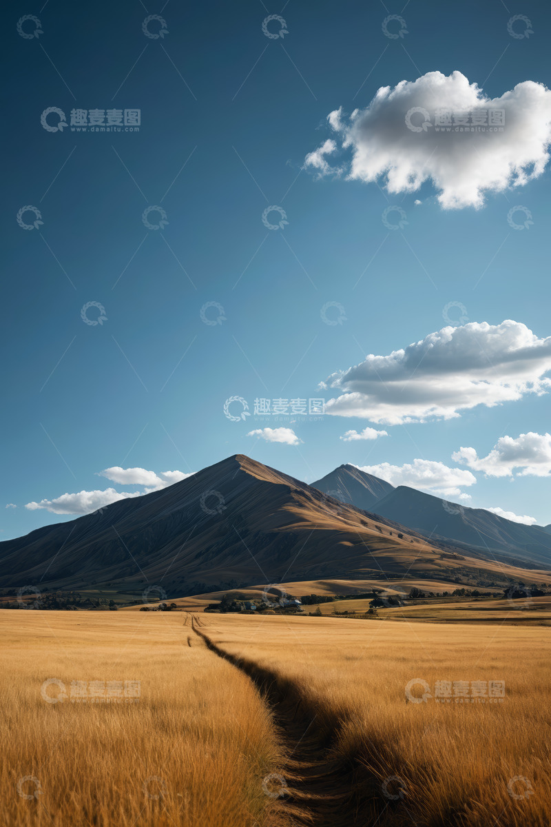 高清大图下载【趣麦麦图】田野远山蓝天白云风景