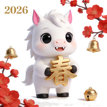 可爱的白马迎春贺卡设计素材