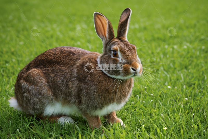 高清大图下载【趣麦麦图】草地上坐着的棕色兔子