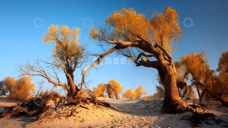 高清大图下载【趣麦麦图】沙漠胡杨秋色风光摄影