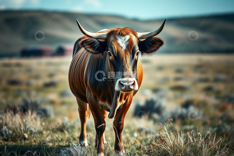 高清大图下载【趣麦麦图】草原上的黄牛特写