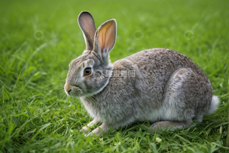 高清大图下载【趣麦麦图】草地上的灰色兔子特写