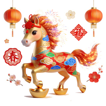 喜庆中国风马年装饰插画元素