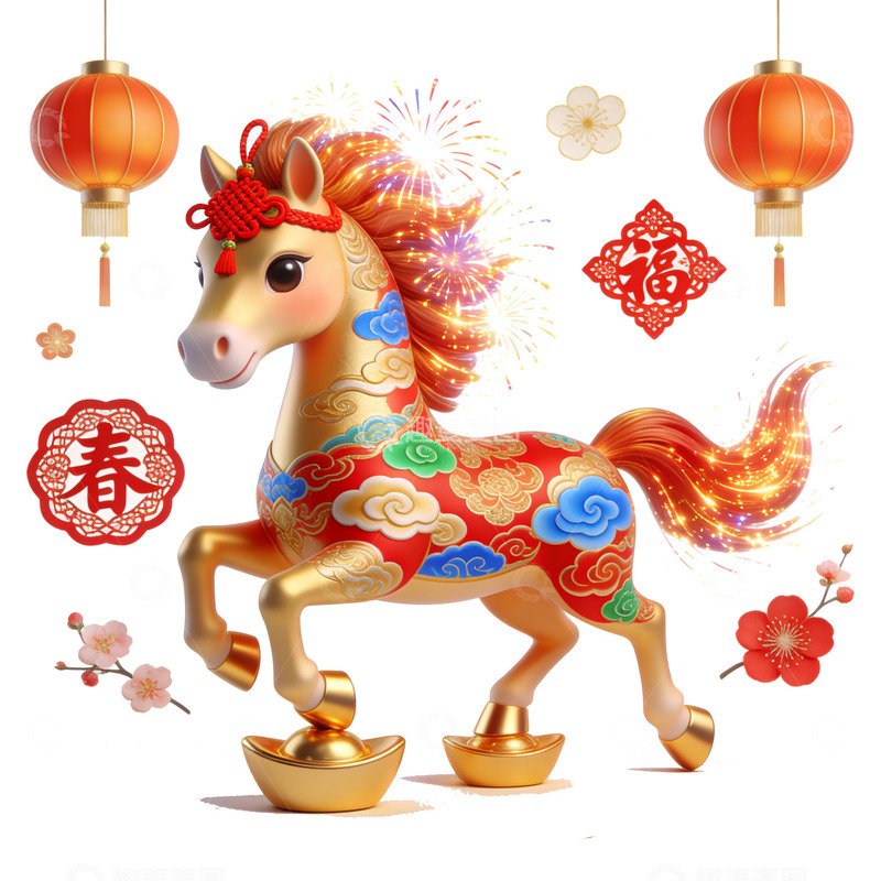 高清大图下载【趣麦麦图】喜庆中国风马年装饰插画元素