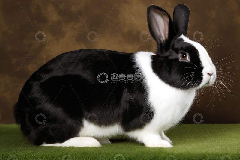 高清大图下载【趣麦麦图】黑白相间兔子侧面特写