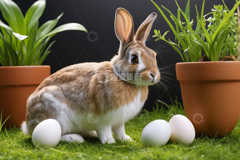 高清大图下载【趣麦麦图】兔子与鸡蛋的静物场景
