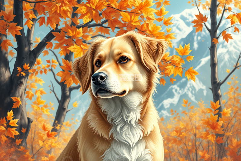 高清大图下载【趣麦麦图】秋日山林中的宠物狗