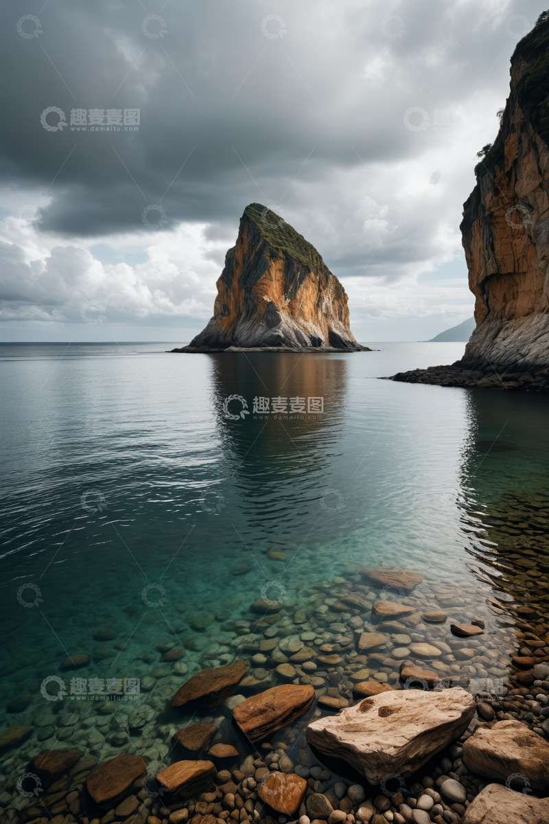 高清大图下载【趣麦麦图】海岸边岩石与平静海面景观