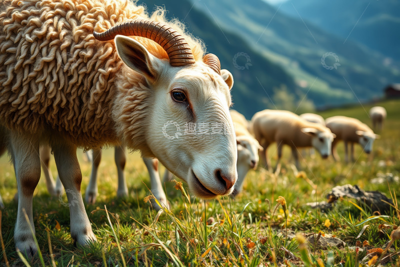 高清大图下载【趣麦麦图】山间草地羊群特写
