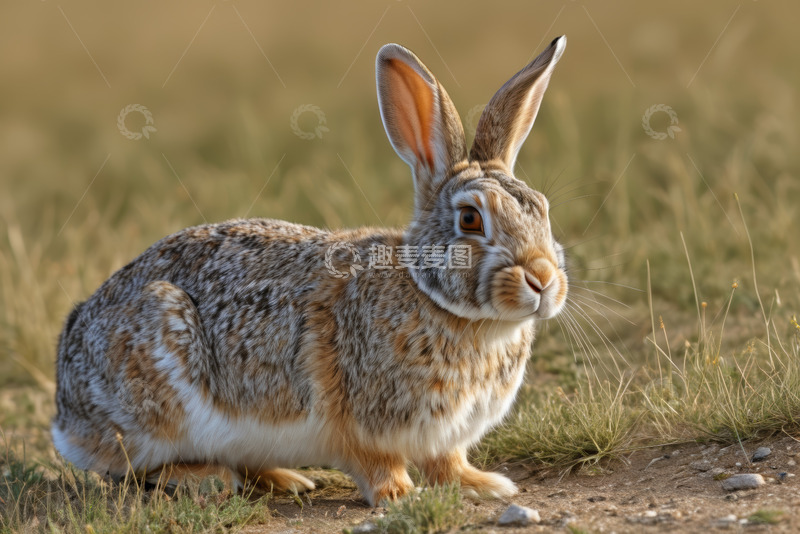高清大图下载【趣麦麦图】草地中蹲坐的野兔特写