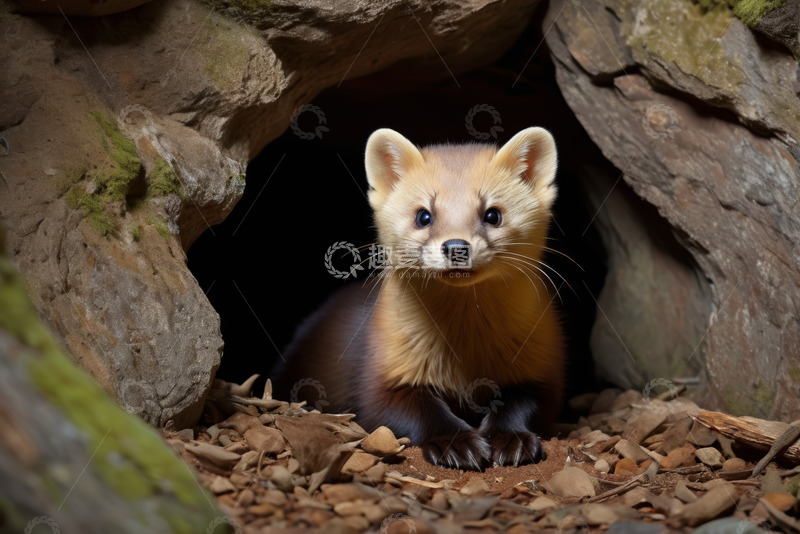 高清大图下载【趣麦麦图】洞穴口的鼬科动物特写