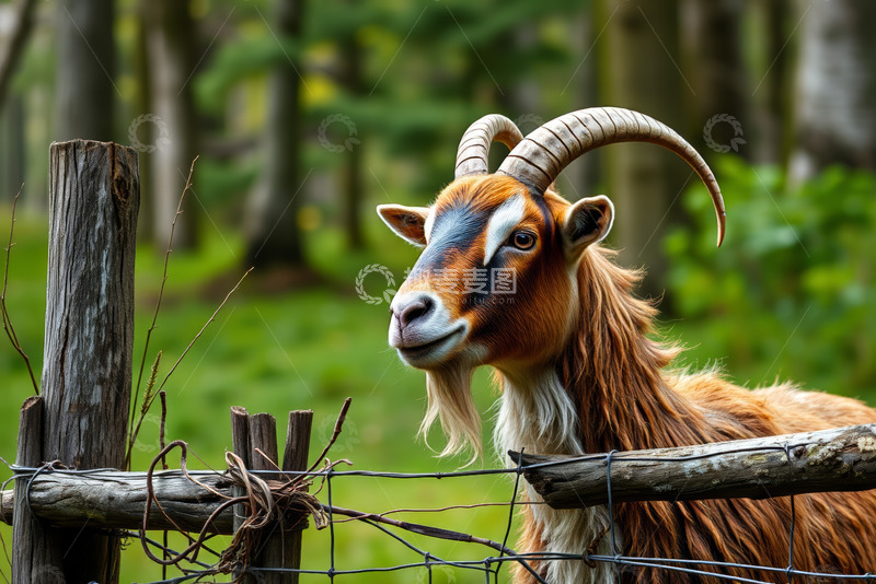 高清大图下载【趣麦麦图】围栏旁长角山羊特写