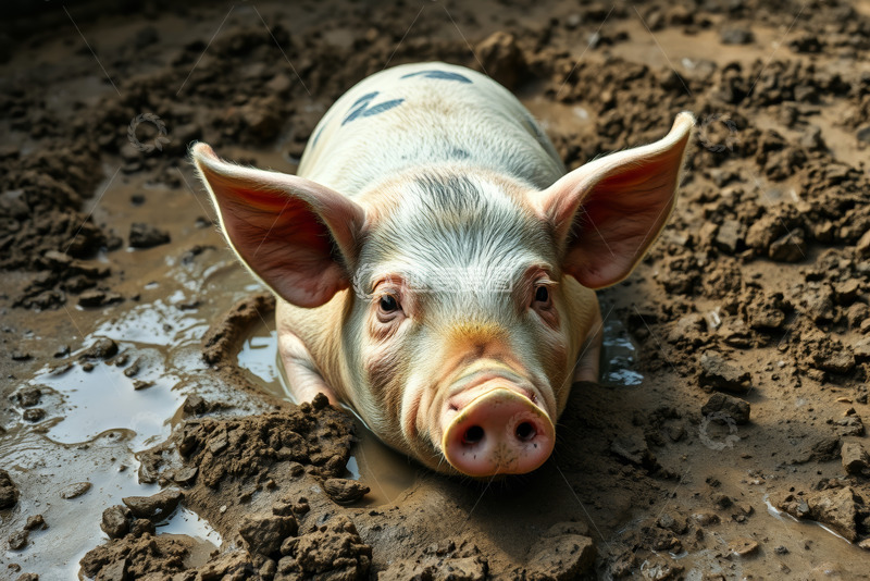 高清大图下载【趣麦麦图】泥地中休憩的猪