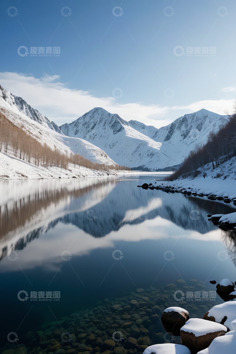 高清大图下载【趣麦麦图】雪山下平静的湖泊风景