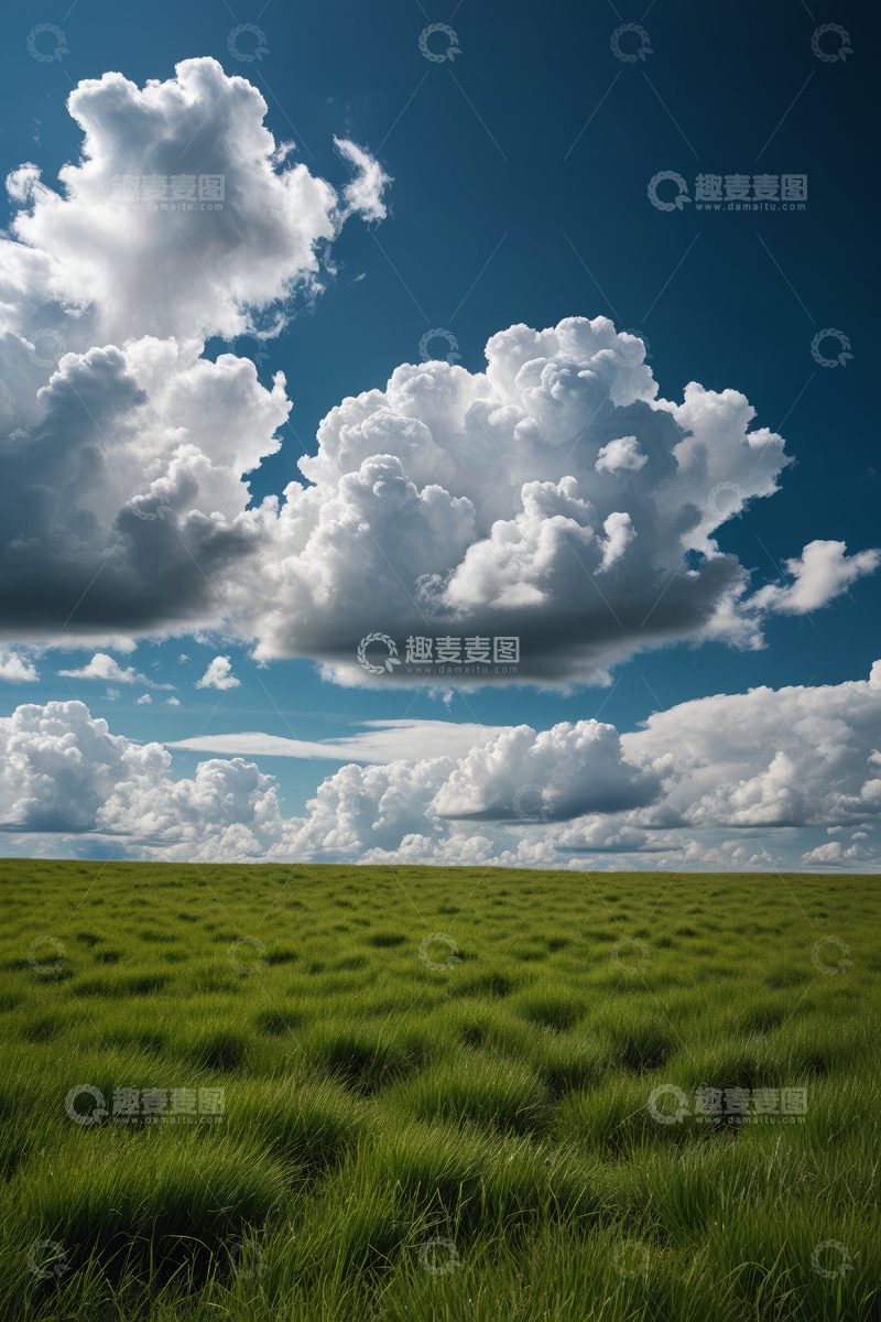 高清大图下载【趣麦麦图】广阔草原上的蓝天白云景象
