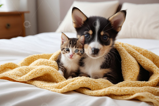 宠物狗与猫同框温馨画面
