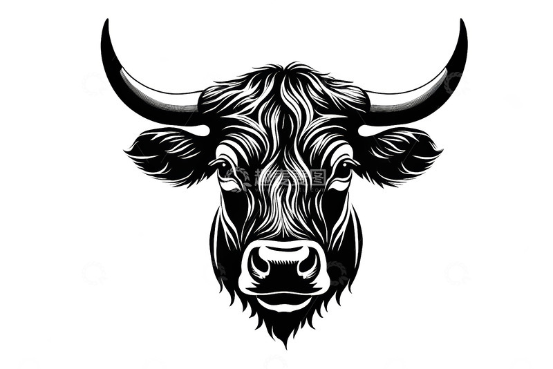 高清大图下载【趣麦麦图】黑白牛头图案设计素材