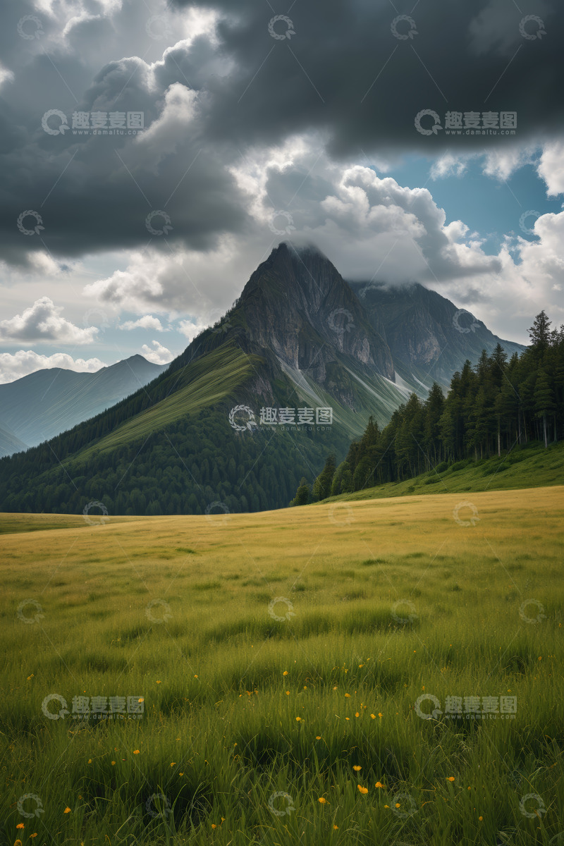 高清大图下载【趣麦麦图】高山下的草原自然风光