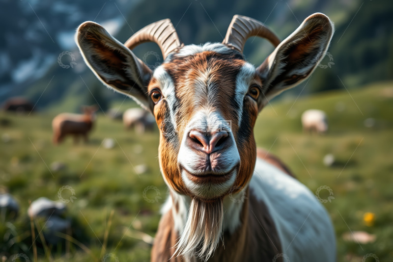 高清大图下载【趣麦麦图】近景特写山羊站在草地