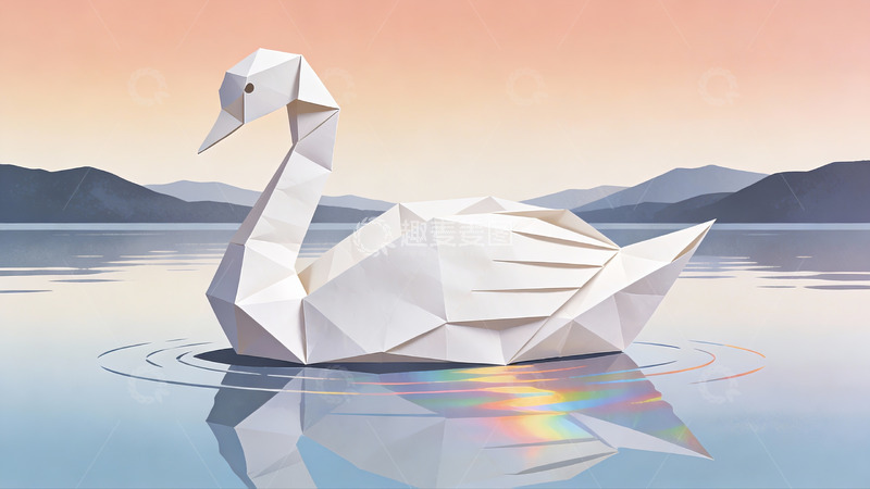 高清大图下载【趣麦麦图】折纸天鹅泛湖光