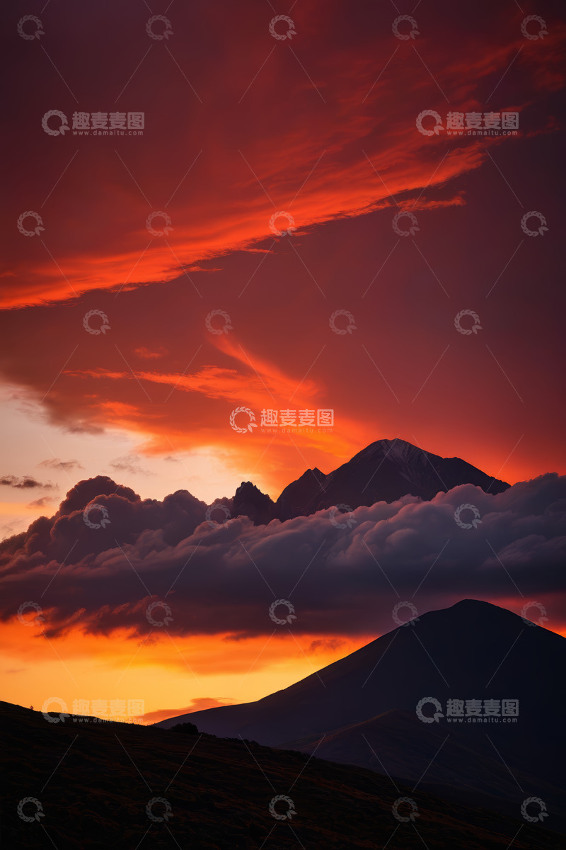高清大图下载【趣麦麦图】夕阳下的山峦与天空景观