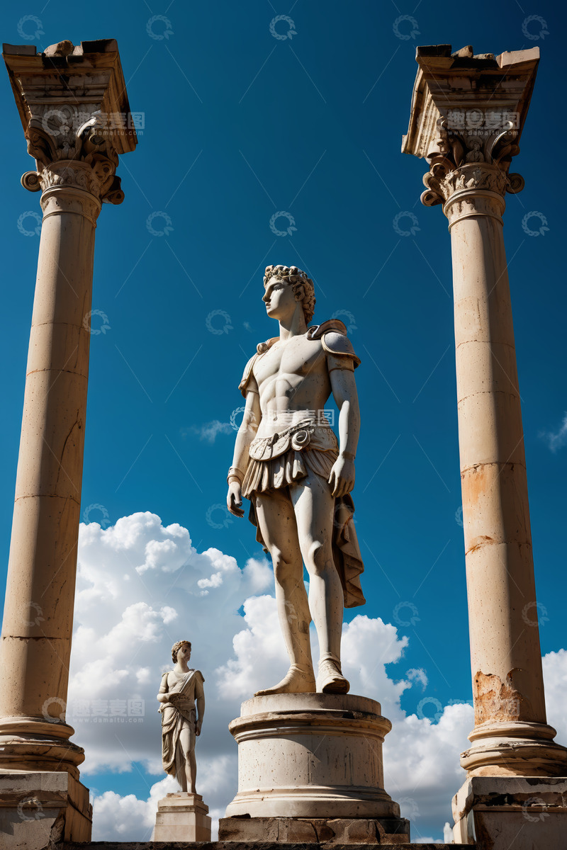 高清大图下载【趣麦麦图】蓝天白云下的古典人物雕像