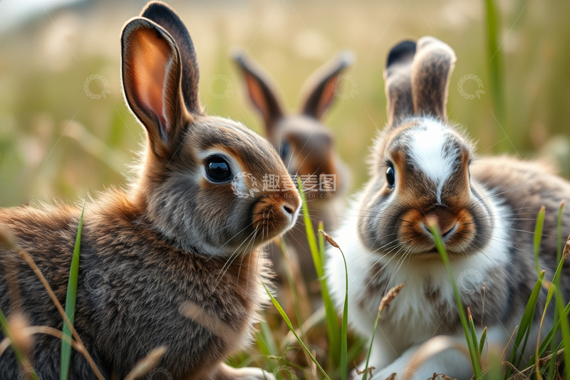 高清大图下载【趣麦麦图】草地上的几只兔子