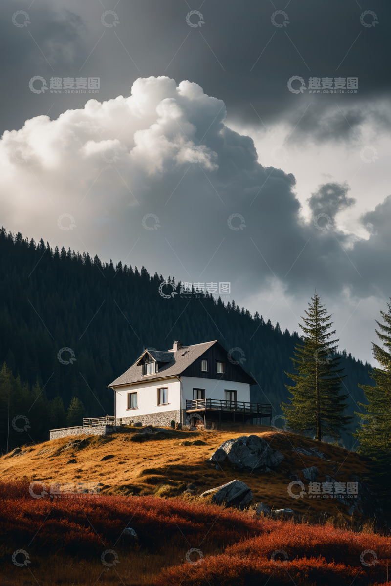 高清大图下载【趣麦麦图】山间小屋自然风光