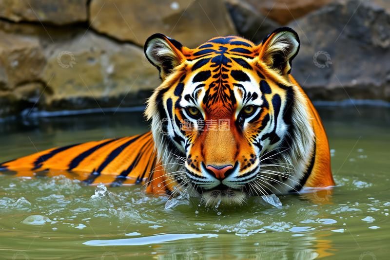 高清大图下载【趣麦麦图】水中老虎特写画面