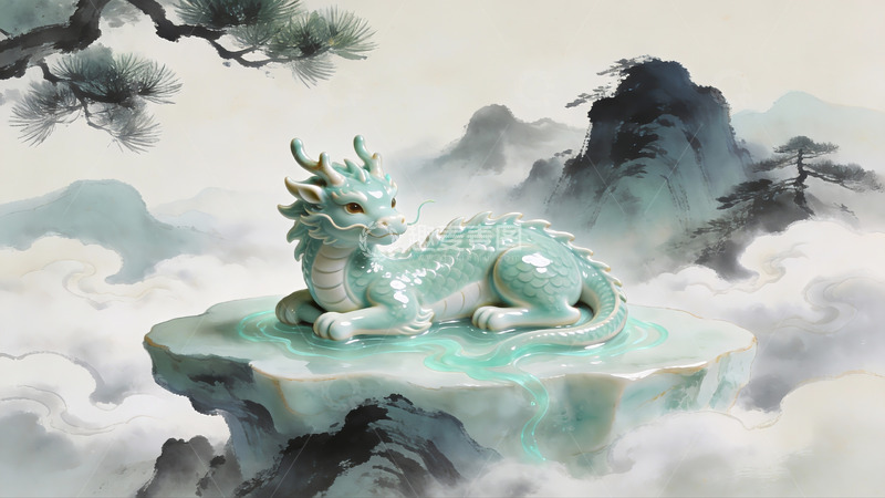 高清大图下载【趣麦麦图】青瓷瑞兽眠云间