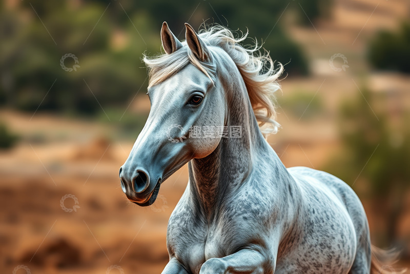 高清大图下载【趣麦麦图】户外奔跑的灰白色骏马
