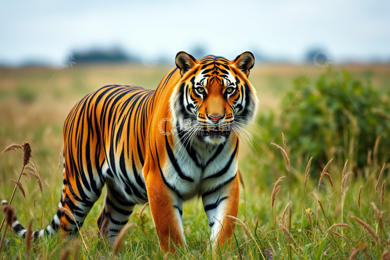 高清大图下载【趣麦麦图】草原上行走的老虎
