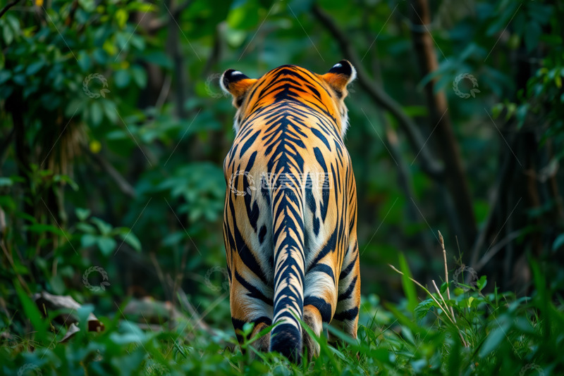 高清大图下载【趣麦麦图】丛林中老虎的背影