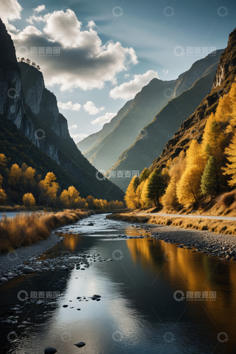 高清大图下载【趣麦麦图】山谷河流秋日风光