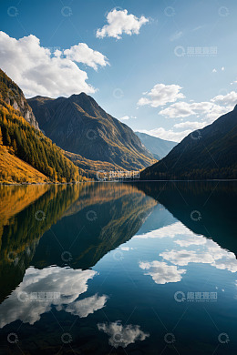 山间湖泊自然风光全景