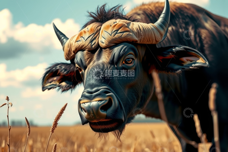 高清大图下载【趣麦麦图】田野中牛的特写画面