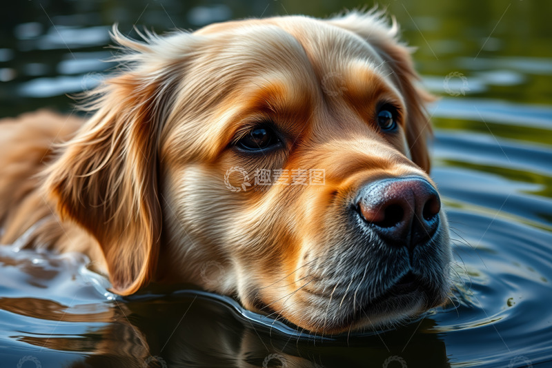 高清大图下载【趣麦麦图】水中的金毛犬特写