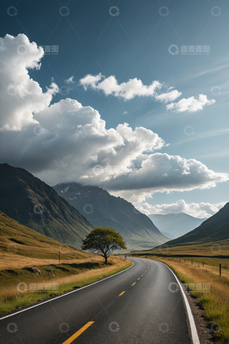 高清大图下载【趣麦麦图】山间公路与蓝天白云风景