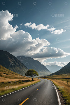 山间公路与蓝天白云风景