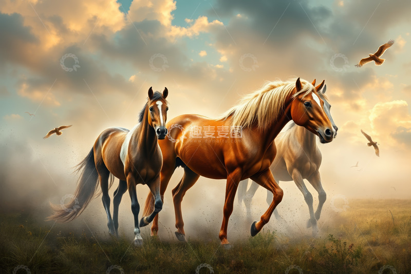 高清大图下载【趣麦麦图】草原上奔跑的马匹