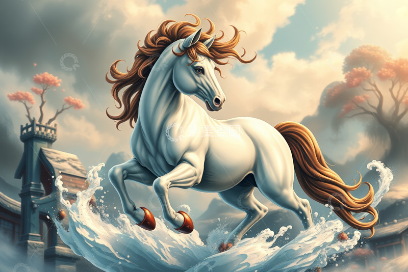 高清大图下载【趣麦麦图】奔腾白马幻想风格场景