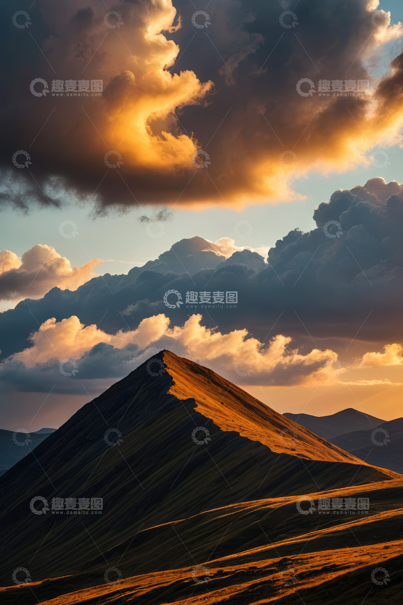 高清大图下载【趣麦麦图】夕阳下的山景与天空