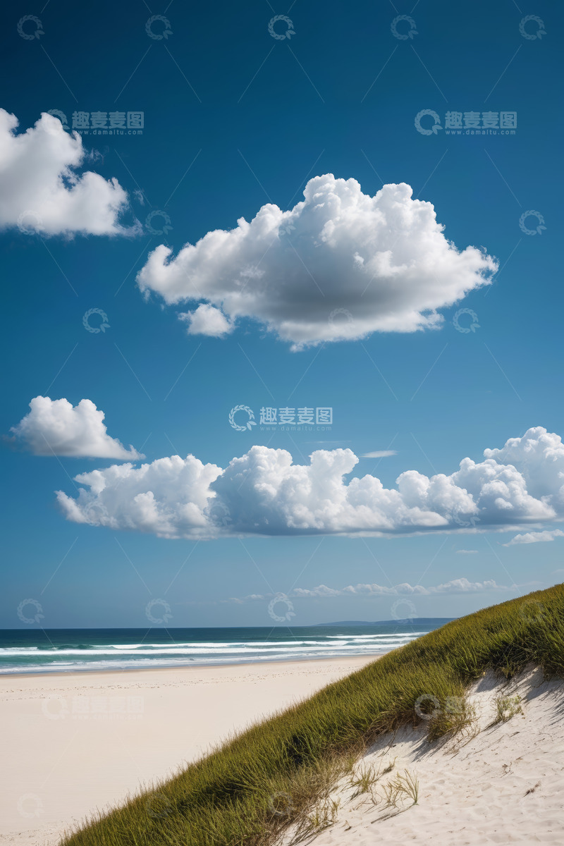 高清大图下载【趣麦麦图】蓝天白云下的海滩自然风光