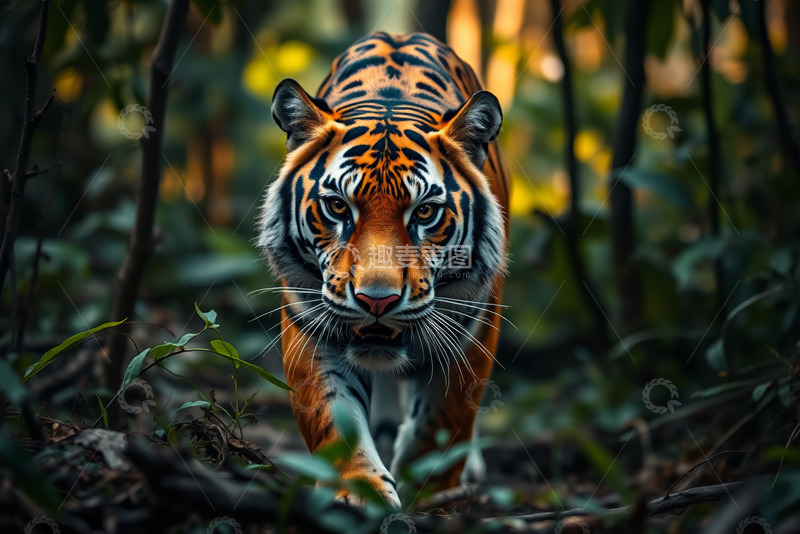 高清大图下载【趣麦麦图】森林中行走的老虎