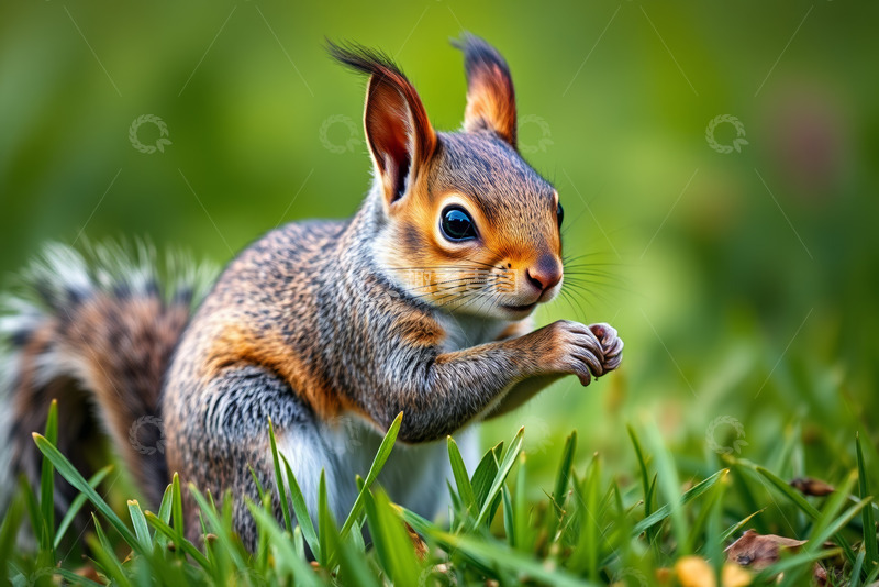高清大图下载【趣麦麦图】草地上的松鼠特写