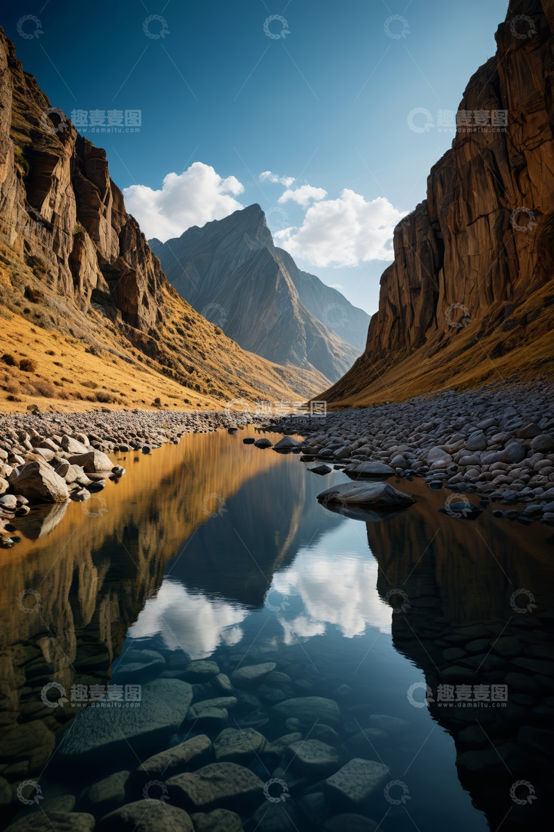 高清大图下载【趣麦麦图】山谷间平静的河流风景