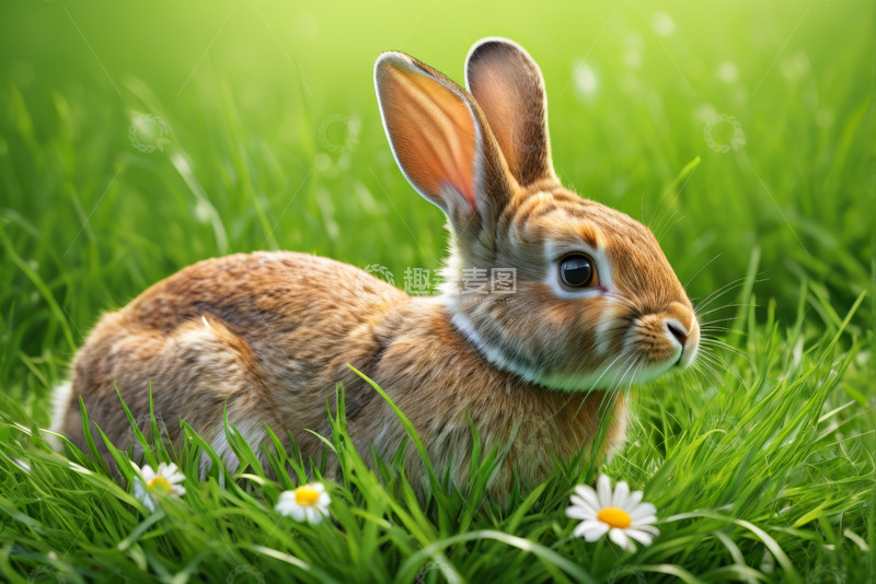 高清大图下载【趣麦麦图】草地上的棕色兔子