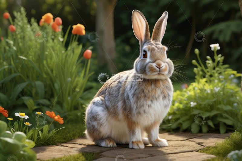 高清大图下载【趣麦麦图】花园中坐着的兔子
