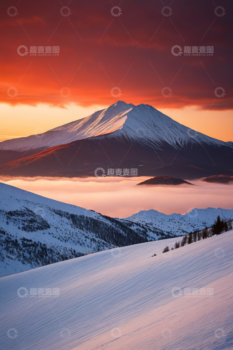 高清大图下载【趣麦麦图】雪山日出自然风光全景